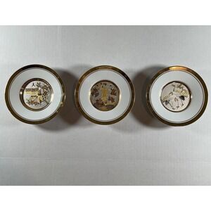 Vintage‎ Hamilton Collection Decorative Plates Gold Trim Set of 3 Asian Inspired
